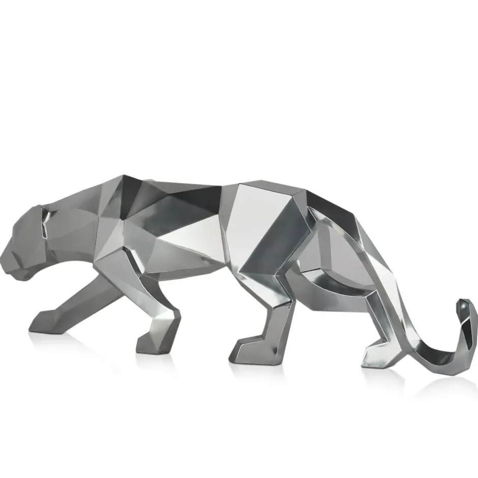 Statues & Sculptures Table Top|Floor Standing^Polygon Panther 31cm Silver Resin Indoor Sculpture