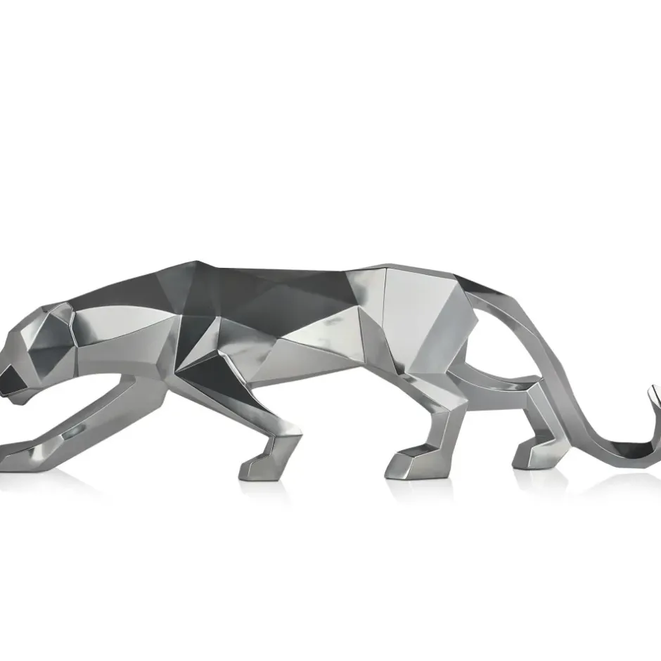 Statues & Sculptures Table Top|Floor Standing^Polygon Panther 31cm Silver Resin Indoor Sculpture