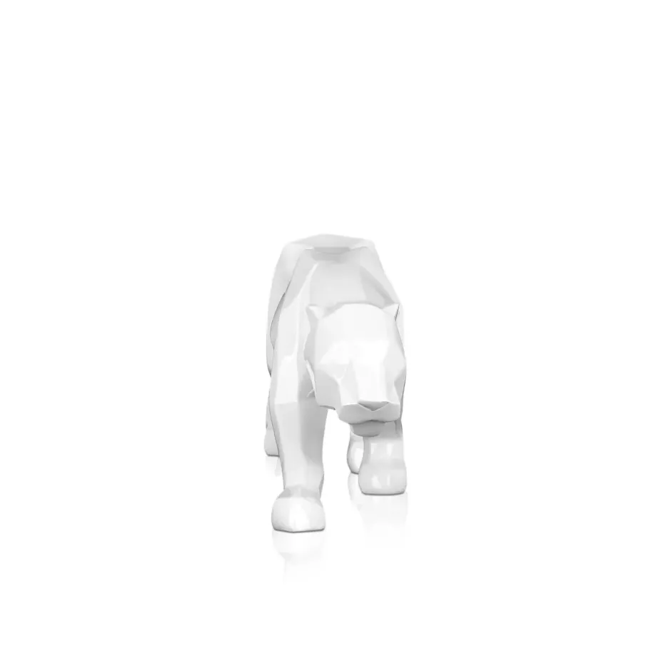 Statues & Sculptures Table Top|Low Poly^Polygon Panther 14cm White Resin Indoor Sculpture
