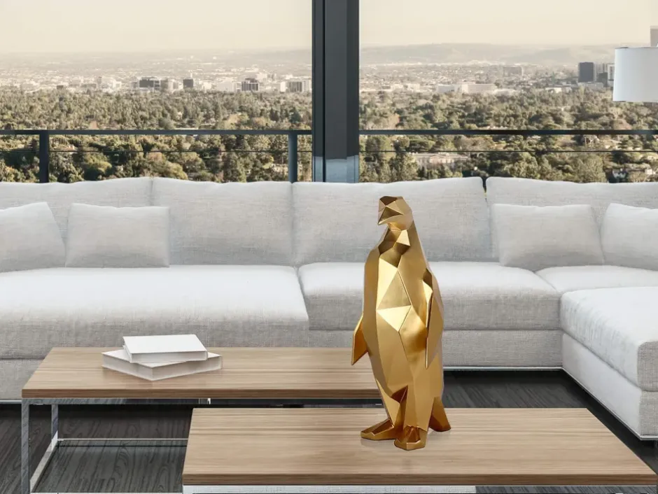 Statues & Sculptures Table Top|Low Poly^Polygon Penguin 50cm Gold Resin Indoor Sculpture