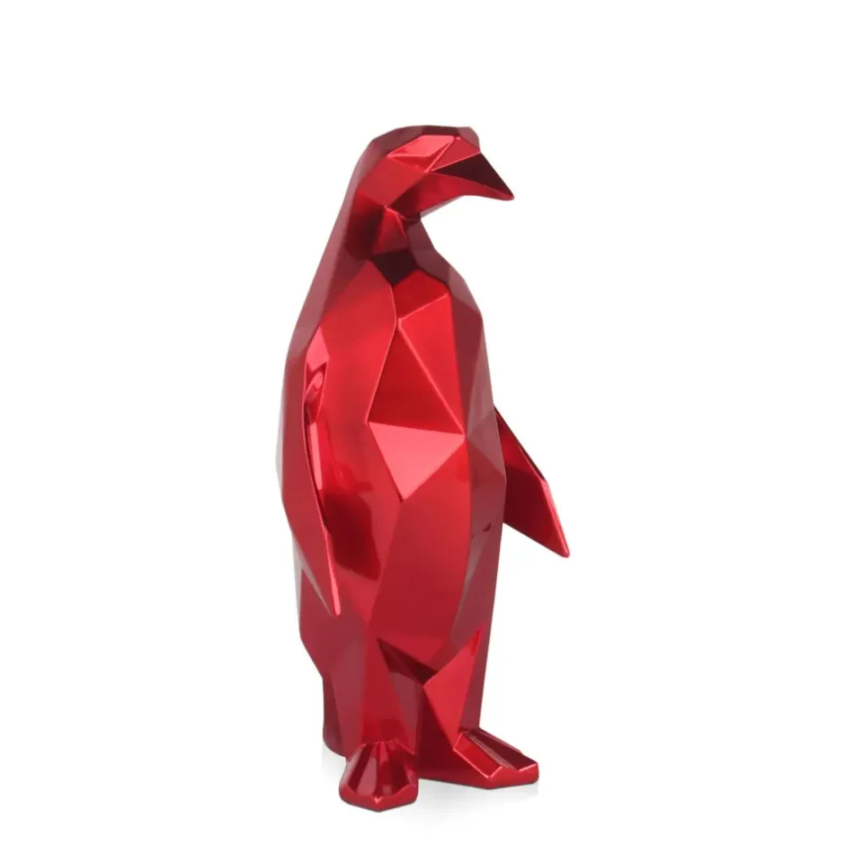Statues & Sculptures Table Top|Low Poly^Polygon Penguin 35cm Red Resin Indoor Sculpture