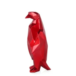 Statues & Sculptures Table Top|Low Poly^Polygon Penguin 35cm Red Resin Indoor Sculpture