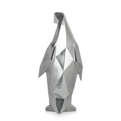 Statues & Sculptures Table Top|Low Poly^Polygon Penguin 50cm Silver Resin Indoor Sculpture