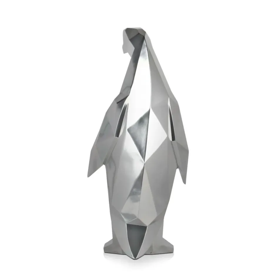 Statues & Sculptures Table Top|Low Poly^Polygon Penguin 50cm Silver Resin Indoor Sculpture
