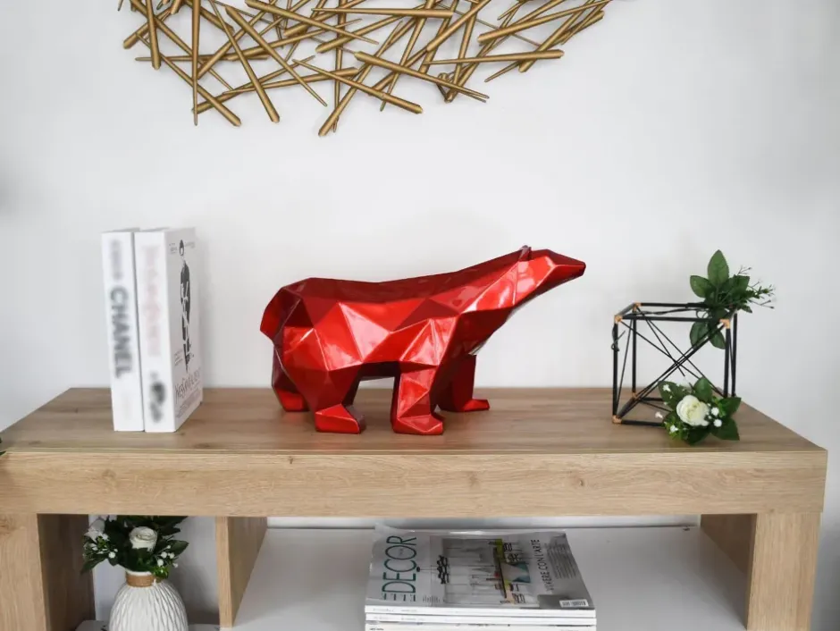 Statues & Sculptures Table Top|Low Poly^Polygon Polar Bear 25cm Red Resin Indoor Sculpture