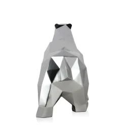 Statues & Sculptures Table Top|Low Poly^Polygon Polar Bear 25cm Silver Resin Indoor Sculpture