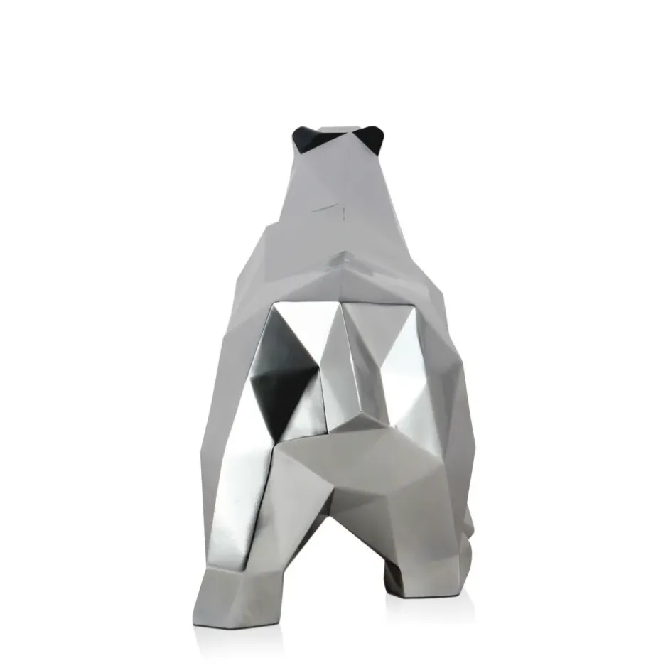 Statues & Sculptures Table Top|Low Poly^Polygon Polar Bear 25cm Silver Resin Indoor Sculpture