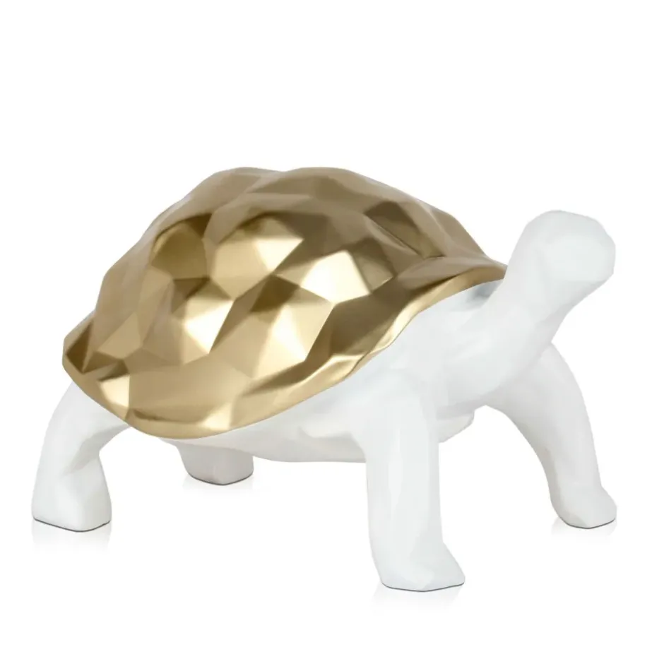 Statues & Sculptures Table Top|Low Poly^Polygon Turtle 21cm Gold Resin Indoor Sculpture