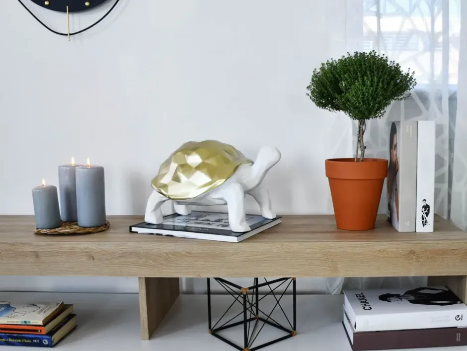 Statues & Sculptures Table Top|Low Poly^Polygon Turtle 21cm Gold Resin Indoor Sculpture