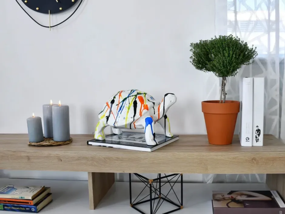 Statues & Sculptures Table Top|Low Poly^Polygon Turtle 21cm Multicolour Resin Indoor Sculpture