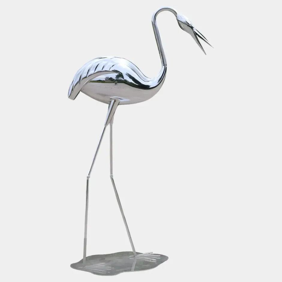 Statues & Sculptures Wildlife|Cranes^Pure Crane 124cm Silver Metal Garden Sculpture