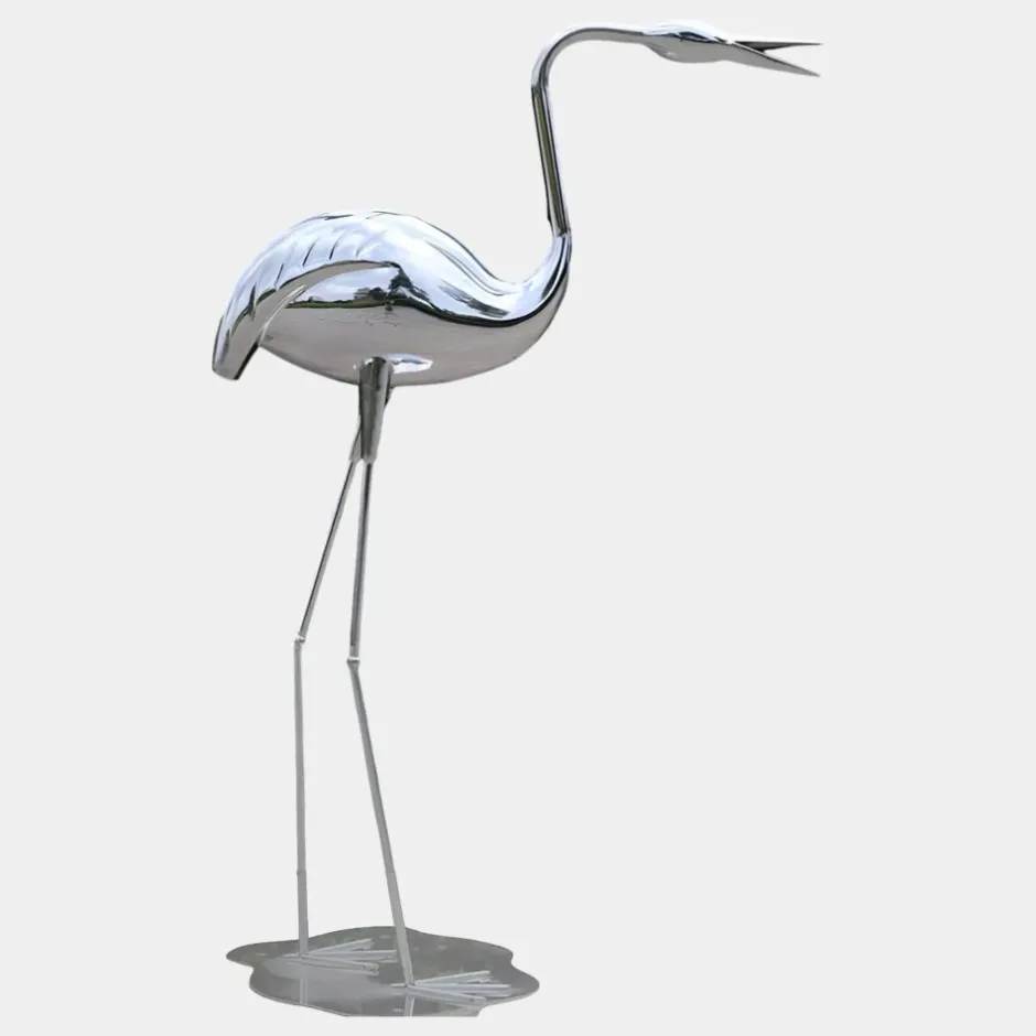 Statues & Sculptures Wildlife|Cranes^Pure Crane 130cm Silver Metal Garden Sculpture v2