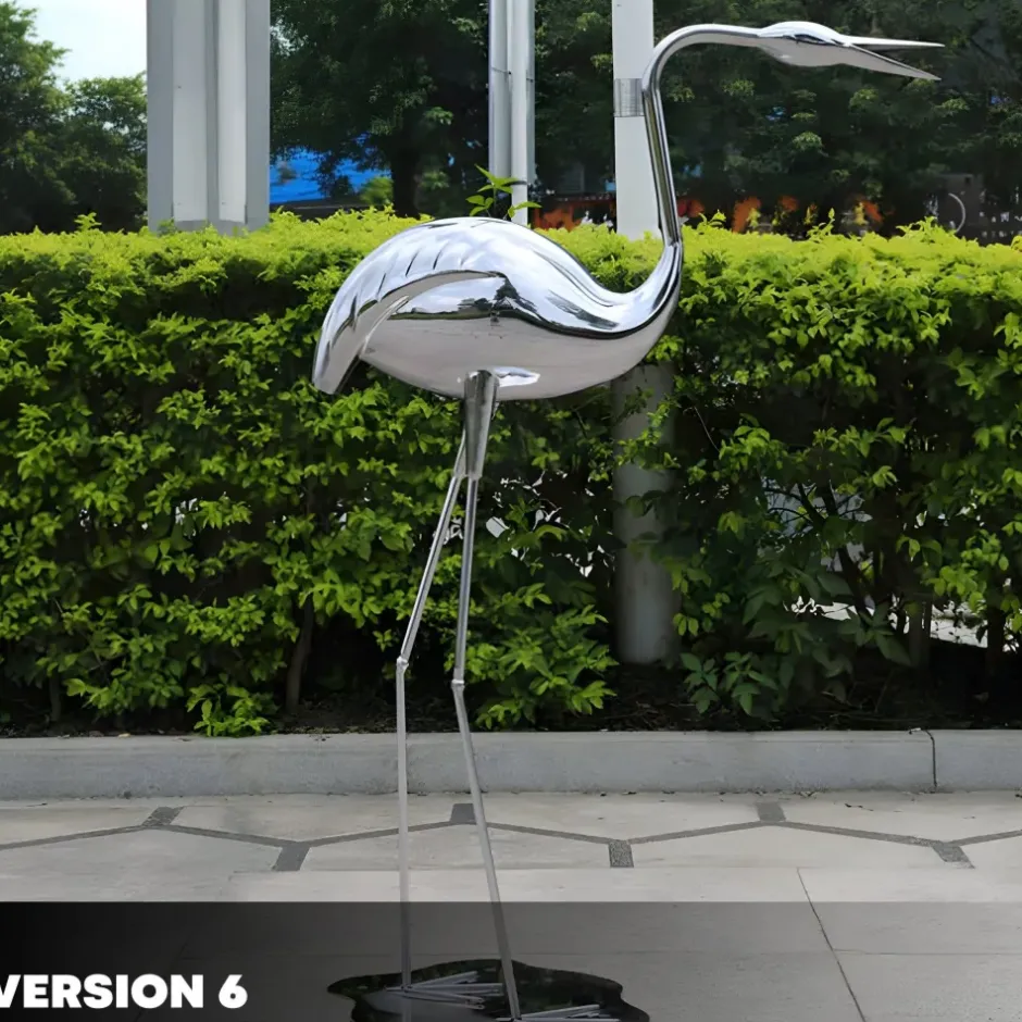 Statues & Sculptures Wildlife|Cranes^Pure Crane 130cm Silver Metal Garden Sculpture v2