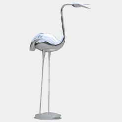 Statues & Sculptures Wildlife|Cranes^Pure Crane 130cm Silver Metal Garden Sculpture v1