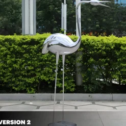 Statues & Sculptures Wildlife|Cranes^Pure Crane 130cm Silver Metal Garden Sculpture v1
