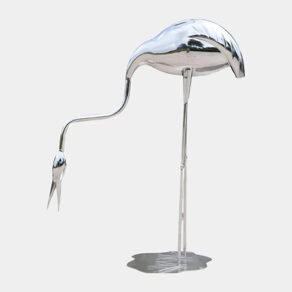 Statues & Sculptures Wildlife|Cranes^Pure Crane 98cm Silver Metal Garden Sculpture