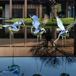 Statues & Sculptures Wildlife|Cranes^Pure Crane 100cm Silver Metal Garden Sculpture