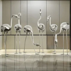 Statues & Sculptures Wildlife|Contemporary^Pure Flamingo 124cm Silver Metal Garden Sculpture