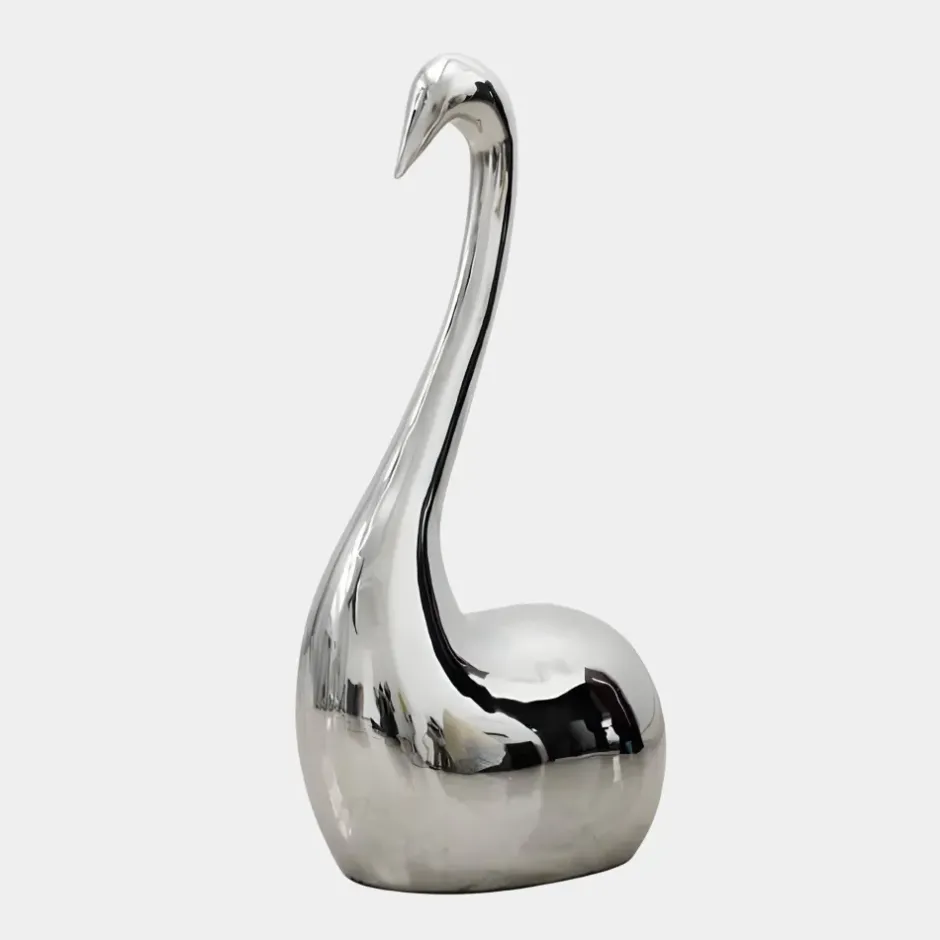 Statues & Sculptures Table Top|Floor Standing^Pure Swan 80cm Silver Metal Indoor Sculpture