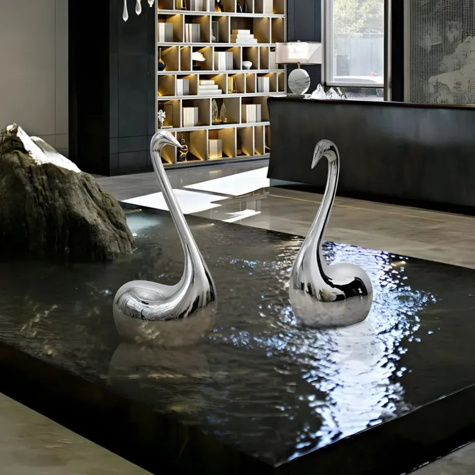 Statues & Sculptures Table Top|Floor Standing^Pure Swan 80cm Silver Metal Indoor Sculpture