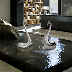 Statues & Sculptures Table Top|Floor Standing^Pure Swan 95cm Silver Metal Indoor Sculpture