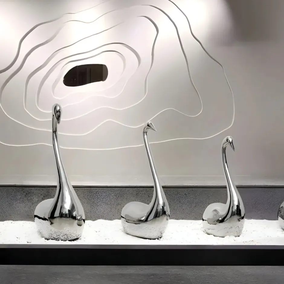 Statues & Sculptures Table Top|Floor Standing^Pure Swan 95cm Silver Metal Indoor Sculpture