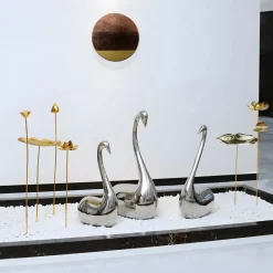 Statues & Sculptures Table Top|Floor Standing^Pure Swan 95cm Silver Metal Indoor Sculpture
