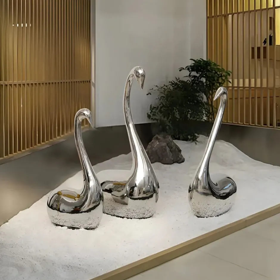 Statues & Sculptures Floor Standing|Animals^Pure Swan 108cm Silver Metal Indoor Sculpture