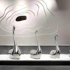 Statues & Sculptures Floor Standing|Animals^Pure Swan 108cm Silver Metal Indoor Sculpture