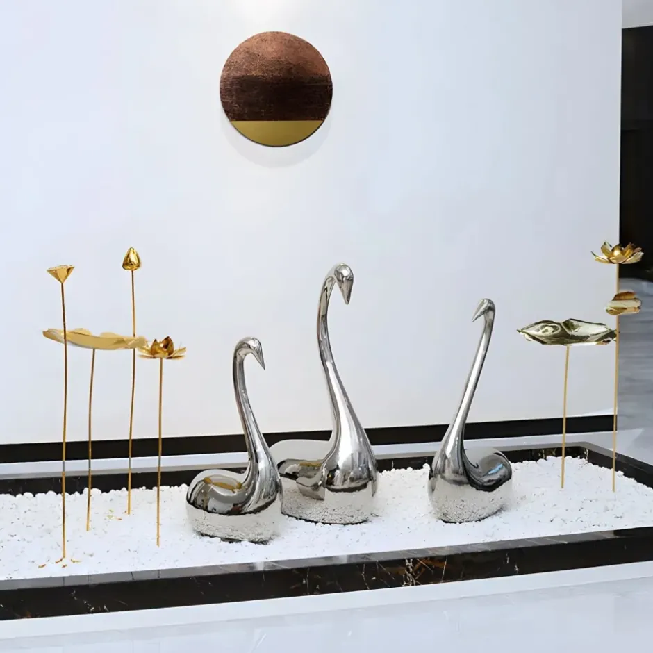 Statues & Sculptures Floor Standing|Animals^Pure Swan 108cm Silver Metal Indoor Sculpture