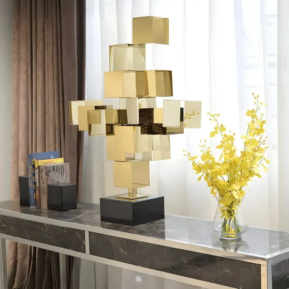 Statues & Sculptures Table Top|Floor Standing^Quantum Cubes 88cm Gold Metal Indoor Sculpture