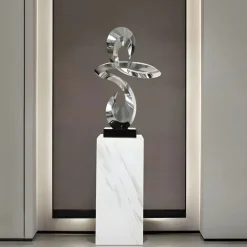 Statues & Sculptures Table Top|Floor Standing^Quantum Drift 87cm Silver Metal Indoor Sculpture v2