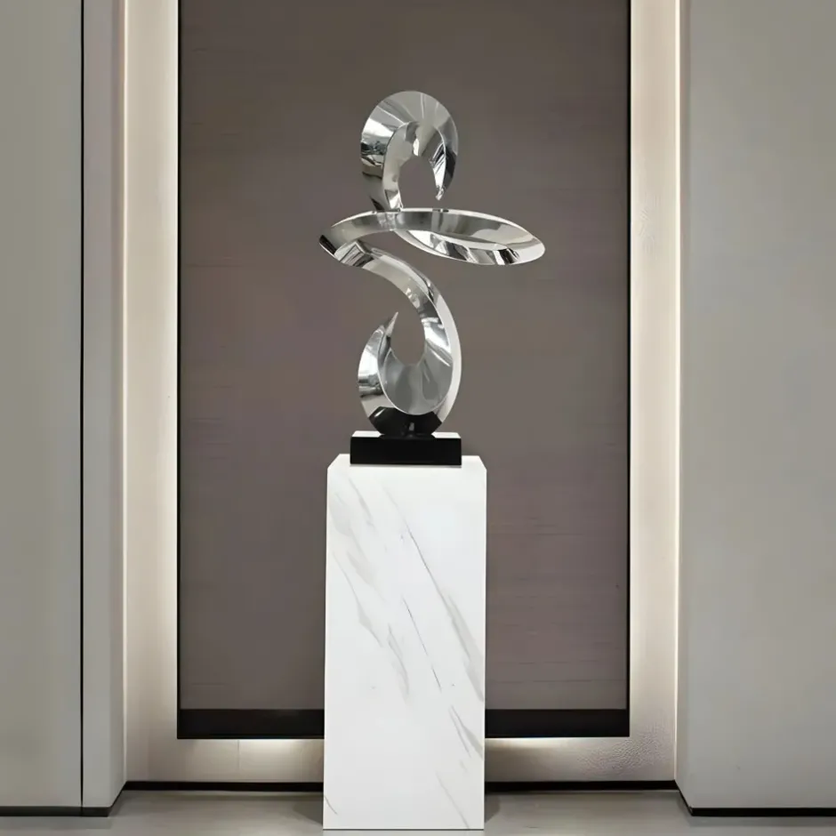 Statues & Sculptures Table Top|Floor Standing^Quantum Drift 87cm Silver Metal Indoor Sculpture v2