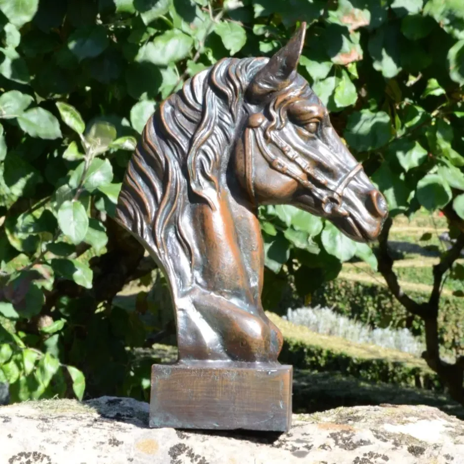 Statues & Sculptures Horses^Race Horse Head Bronze Metal Garden Ornament