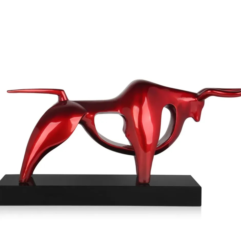 Statues & Sculptures Table Top|Animals^Raging Bull 35cm Red Resin Indoor Sculpture