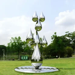 Statues & Sculptures Floor Standing|Abstract^Raindrop Ripples 150cm Silver Metal Garden Sculpture