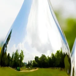 Statues & Sculptures Floor Standing|Abstract^Raindrop Ripples 120cm Silver Metal Garden Sculpture