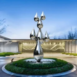 Statues & Sculptures Giant|Floor Standing^Raindrop Ripples 180cm Silver Metal Garden Sculpture