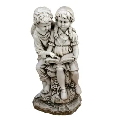 Statues & Sculptures Children^Reading Boy & Girl 88cm Stone Resin Garden Statue