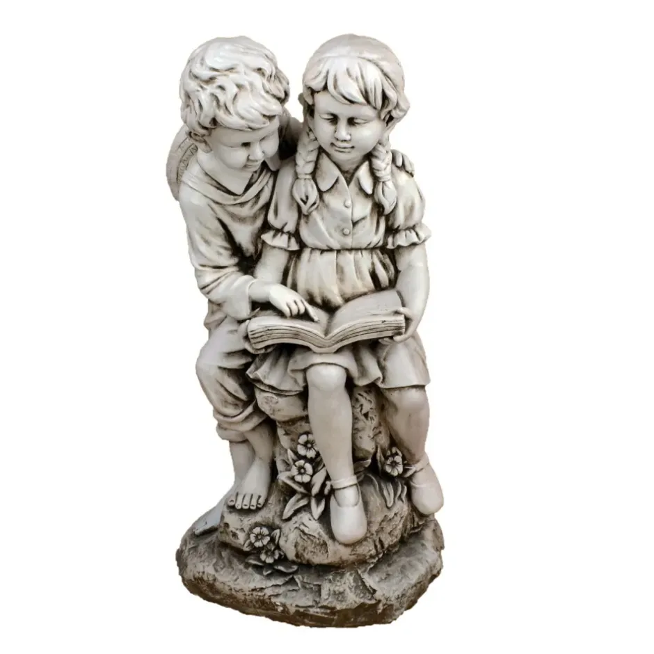 Statues & Sculptures Children^Reading Boy & Girl 88cm Stone Resin Garden Statue