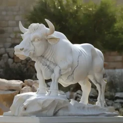 Statues & Sculptures Farm|Modern^Regal Bull 120cm White Marble Garden Statue v2