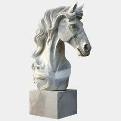 Statues & Sculptures Horses|Modern^Regal Horse Head 120cm White Marble Garden Statue