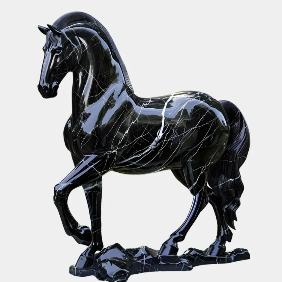 Statues & Sculptures Horses^Regal Stallion 220cm Black Marble Garden Statue