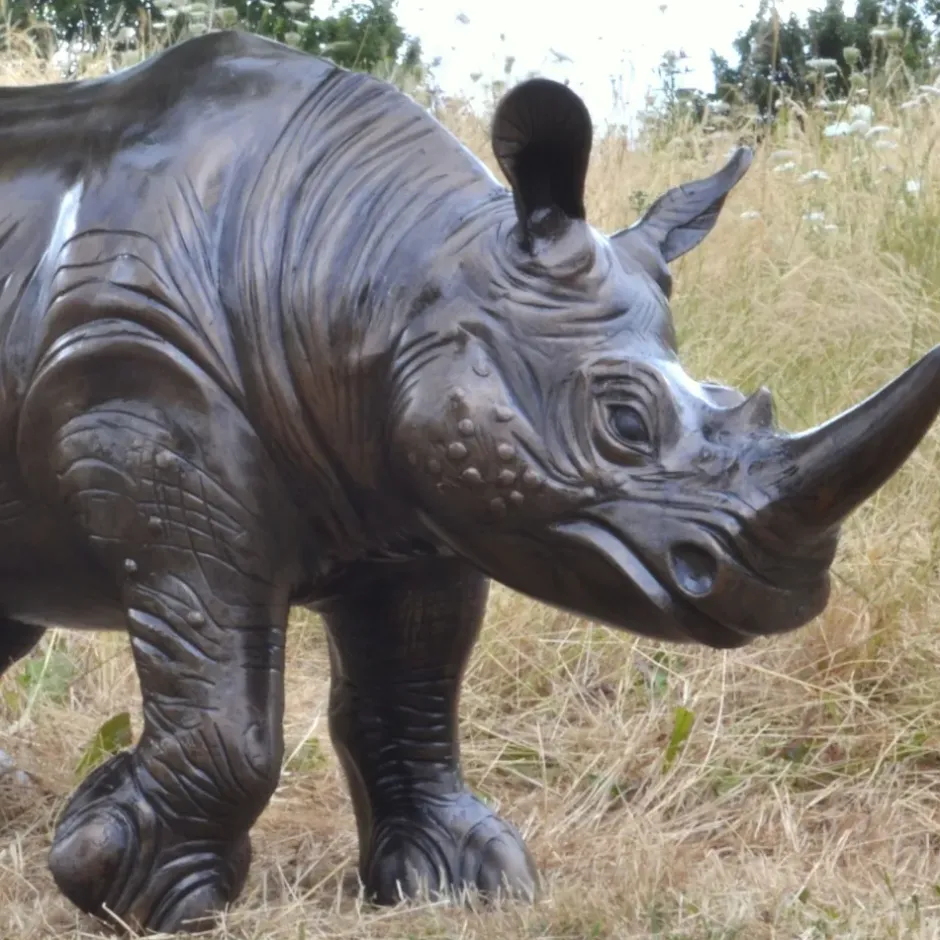 Statues & Sculptures Wildlife^Rhino Bronze Metal Garden Statue