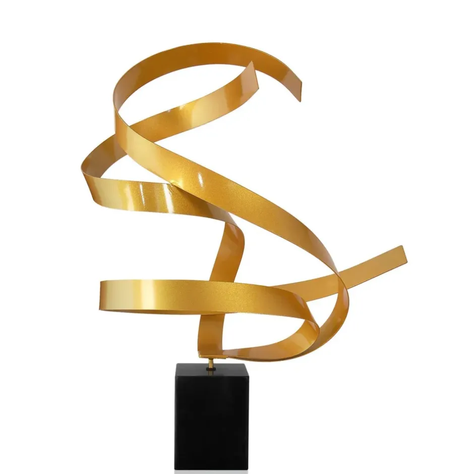 Statues & Sculptures Table Top|Abstract^Ribbon Dance 62cm Yellow Metal Indoor Sculpture