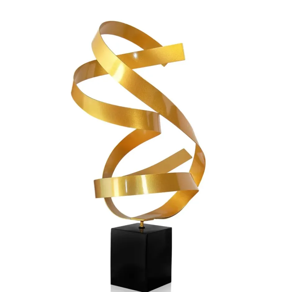 Statues & Sculptures Table Top|Abstract^Ribbon Dance 62cm Yellow Metal Indoor Sculpture