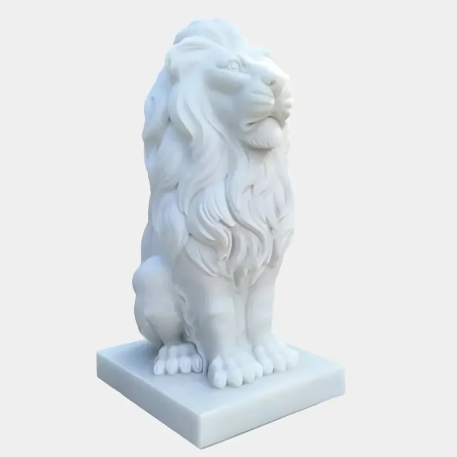 Statues & Sculptures Lions|Modern^Royal Lion 120cm White Marble Garden Statue
