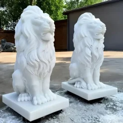 Statues & Sculptures Lions|Modern^Royal Lion 120cm White Marble Garden Statue