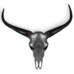 Statues & Sculptures Wall Art|Animals^Sacred Buffalo 63cm Silver Resin Wall Sculpture