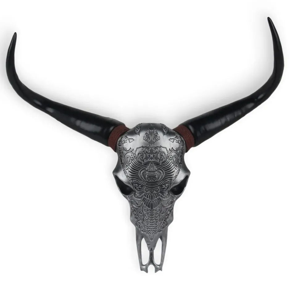 Statues & Sculptures Wall Art|Animals^Sacred Buffalo 63cm Silver Resin Wall Sculpture